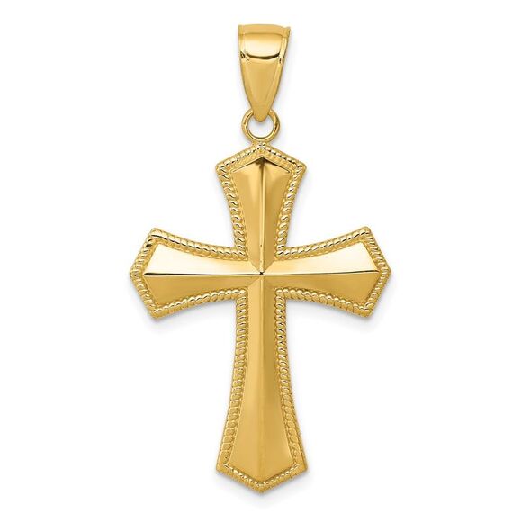 14k Yellow Gold Rope Edge Passion Cross Pendant 20 x 39mm